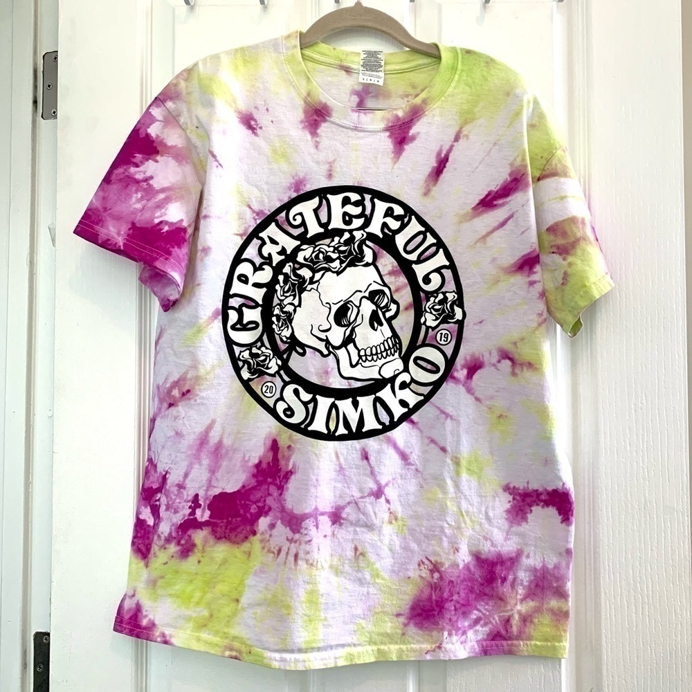 Gildan tie dye Skull t-shirt skeleton Grateful Simko tee hippie hipster goth L